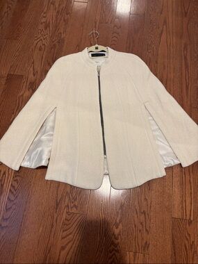 Zara Cream Zip-Front Cape Jacket